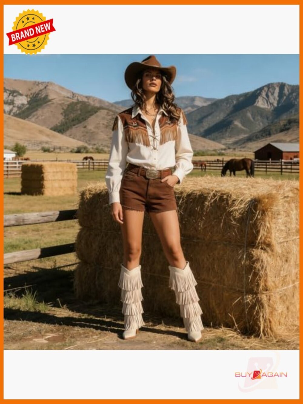 Fringe Knee High Cowboy Boots Chunky Heel Western Pointed Toe Slip on Wide Calf - Picture 2 of 7
